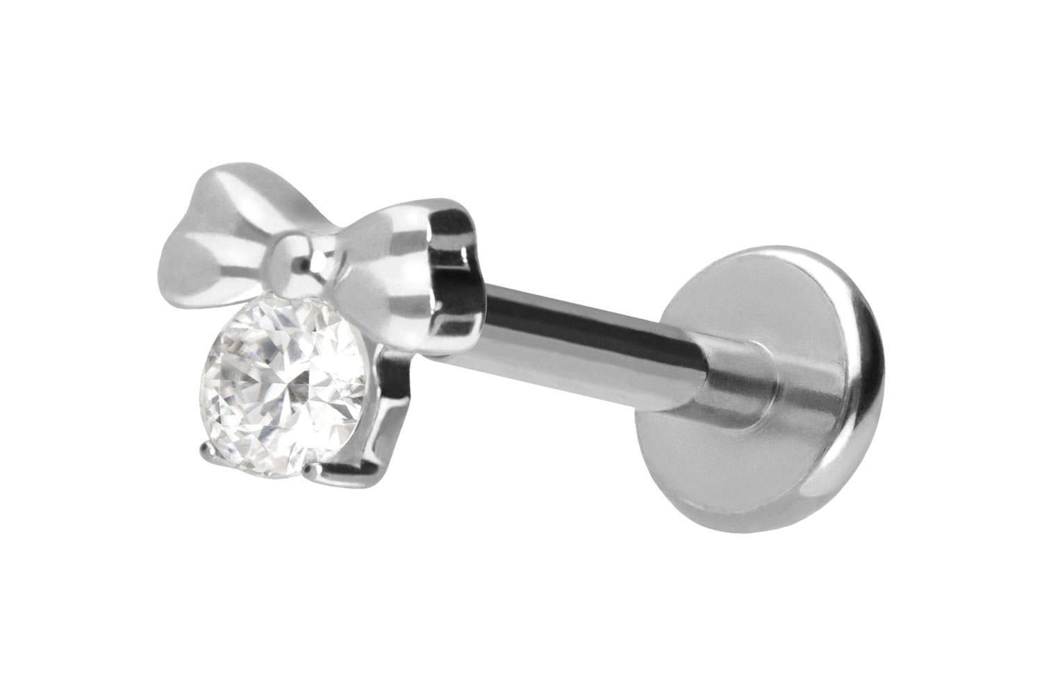 Titan Labret Piercing mit Push Fit SCHLEIFE + KRISTALL